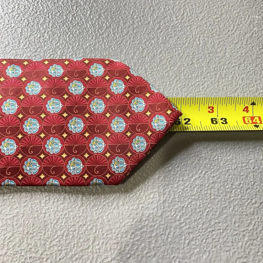 Faberge Silk Tie Vintage Neiman Marcus Floral Fan USA XL X-Long Red Blue NWT